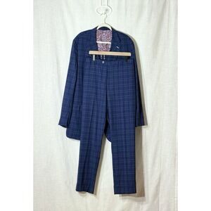 J Hilburn Custom Blue Plaid 2Pc Wool Suit Reda 1865 Super 130s 54L Jacket‎ 46x32